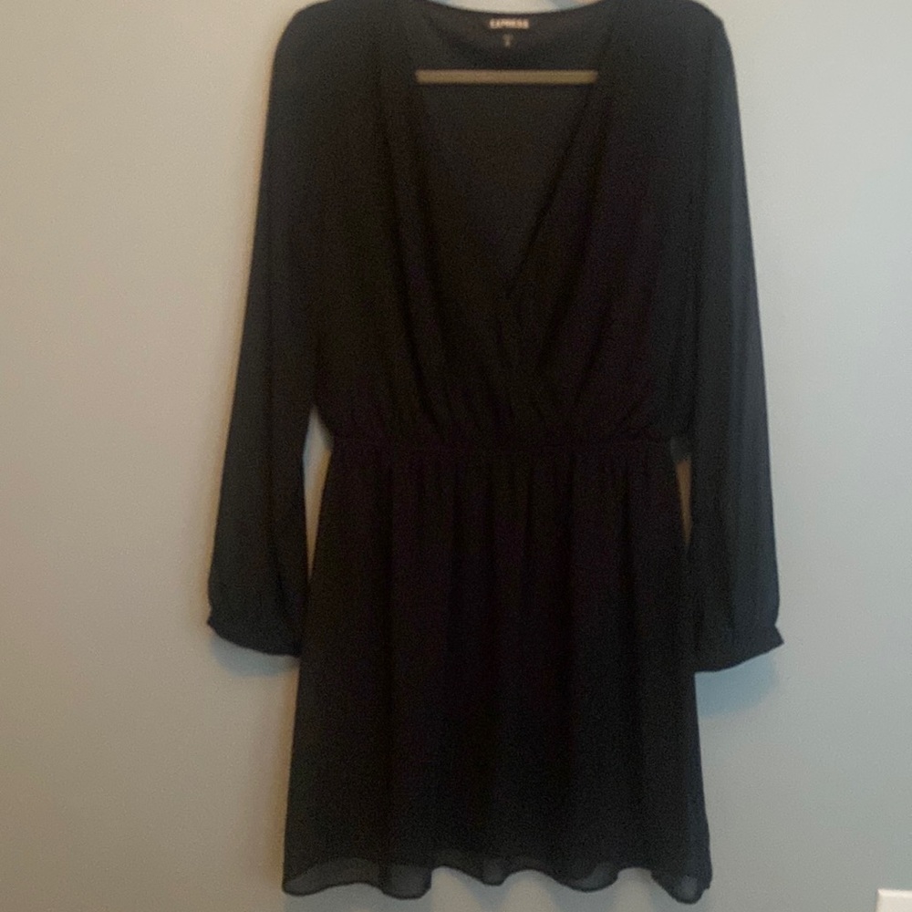 Express black long sleeve chiffon dress